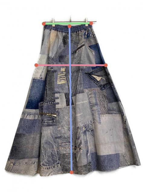 中古・古着通販】Ameri (アメリ) DENIM PATCHWORK PRINT SKIRT
