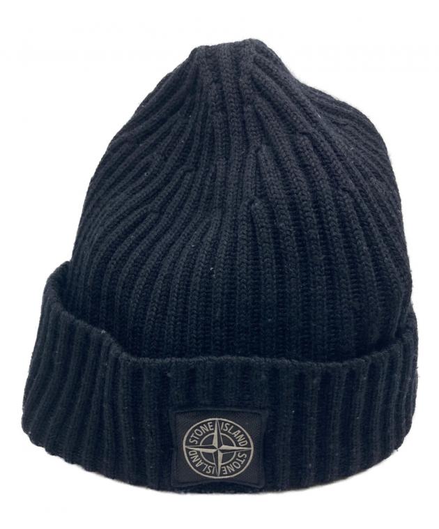 STONE  ブラック ニット帽 フリーサイズ 中古・古着通販】STONE ISLAND (ストーンアイランド) FULL RIB RWS