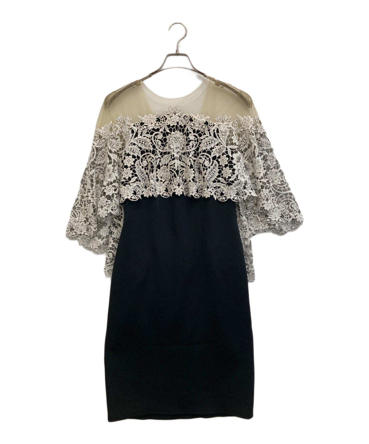 TADASHI SHOJIブラック レース切り替え 半袖ワンピース 中古・古着通販】TADASHI SHOJI (タダシ ショージ) レース切替