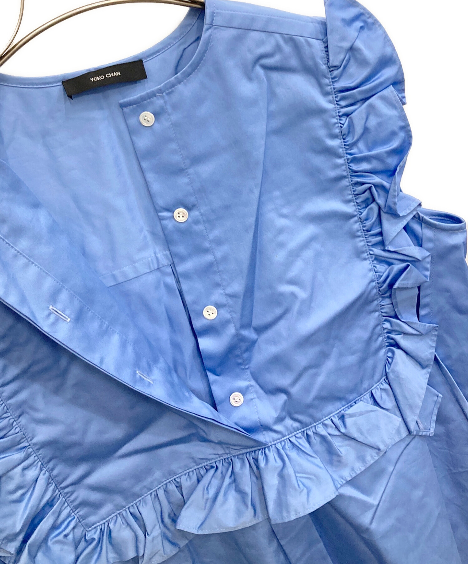 YOKO CHAN フリル 半袖 トップス ライトブルー 中古・古着通販】YOKO CHAN (ヨーコチャン) フリルトリム ノースリーブ