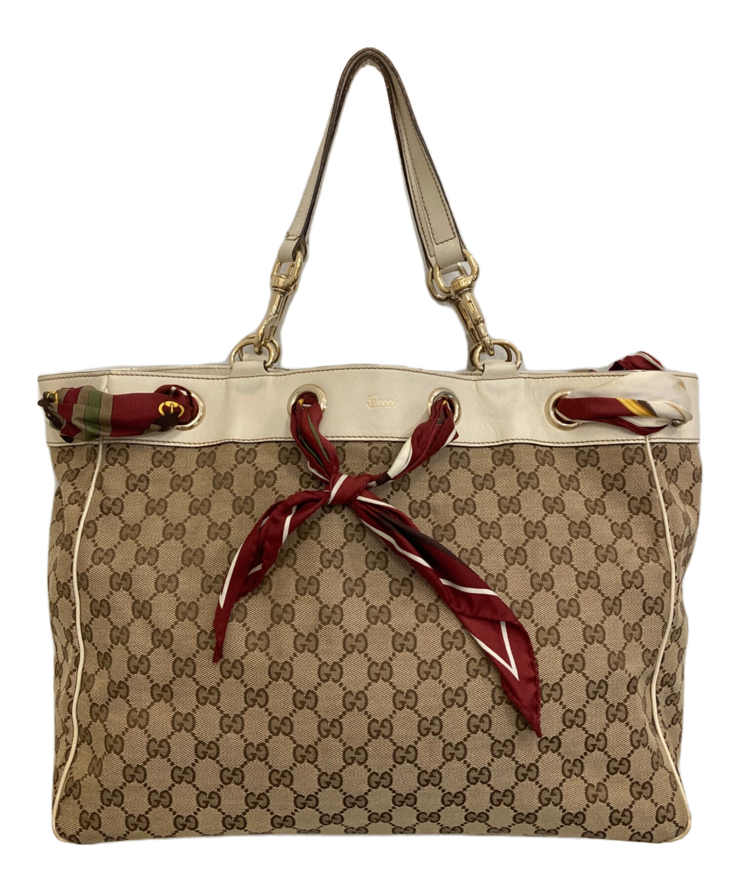 GUCCI GGキャンバス トートバッグ/カーフ 中古・古着通販】GUCCI (グッチ) GGキャンバス スカーフ付きトート