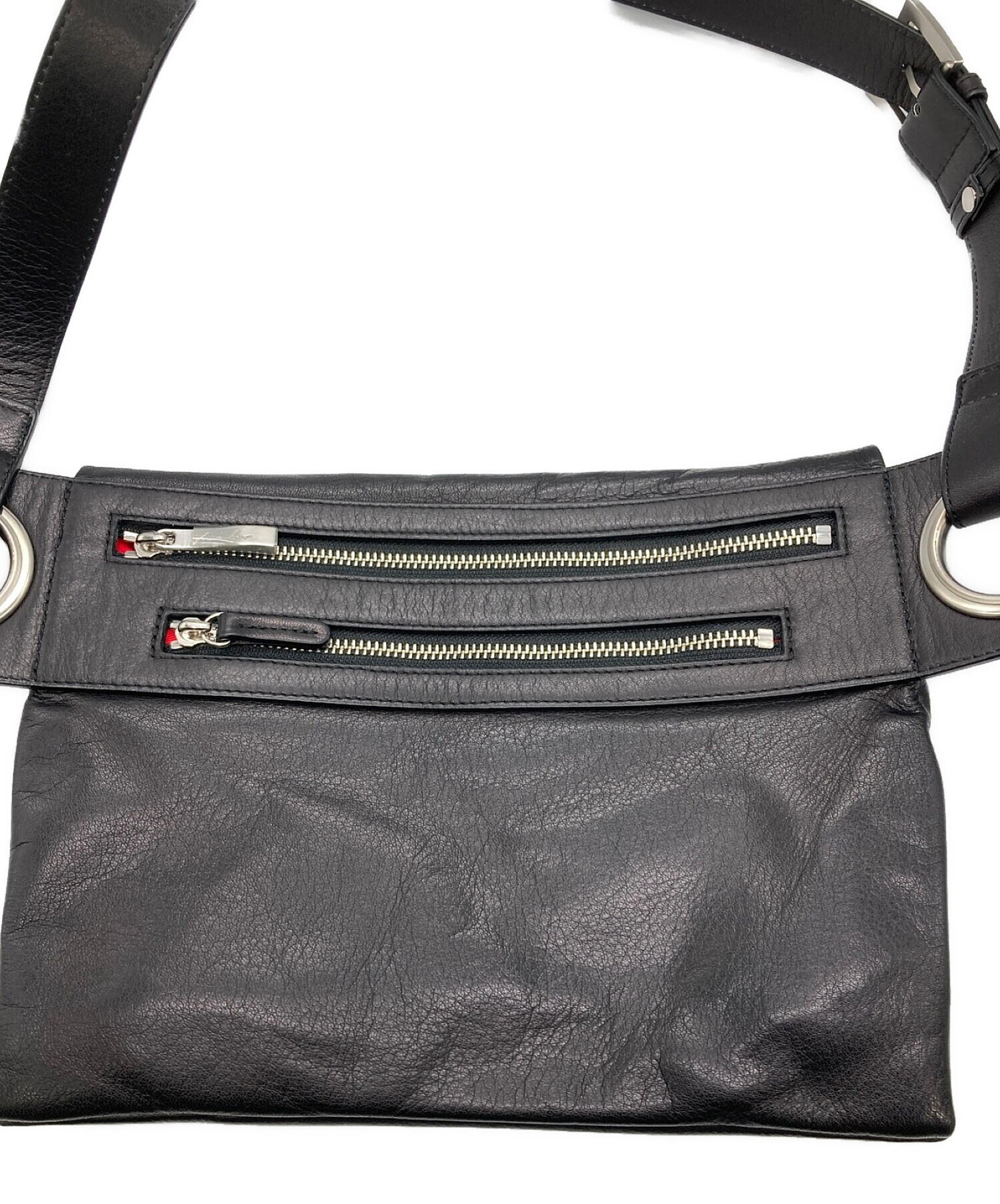 カワカワ　レザー ボディバッグM未使用 kawa-kawa - 【希少】kawakawa ハトメ レザー ボディバッグ M ブラック