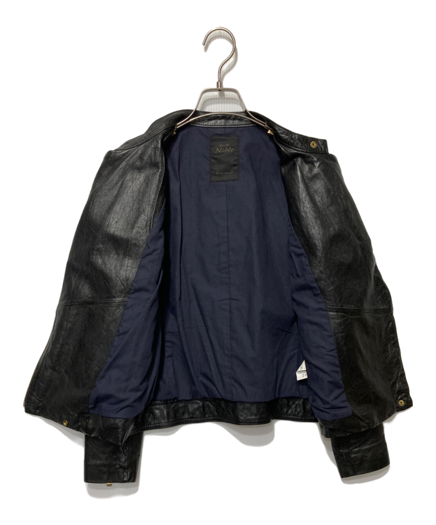未使用 Noble レザー ライダースジャケット 38サイズ ブラック 黒 中古・古着通販】Noble (ノーブル) レザーライダースジャケット