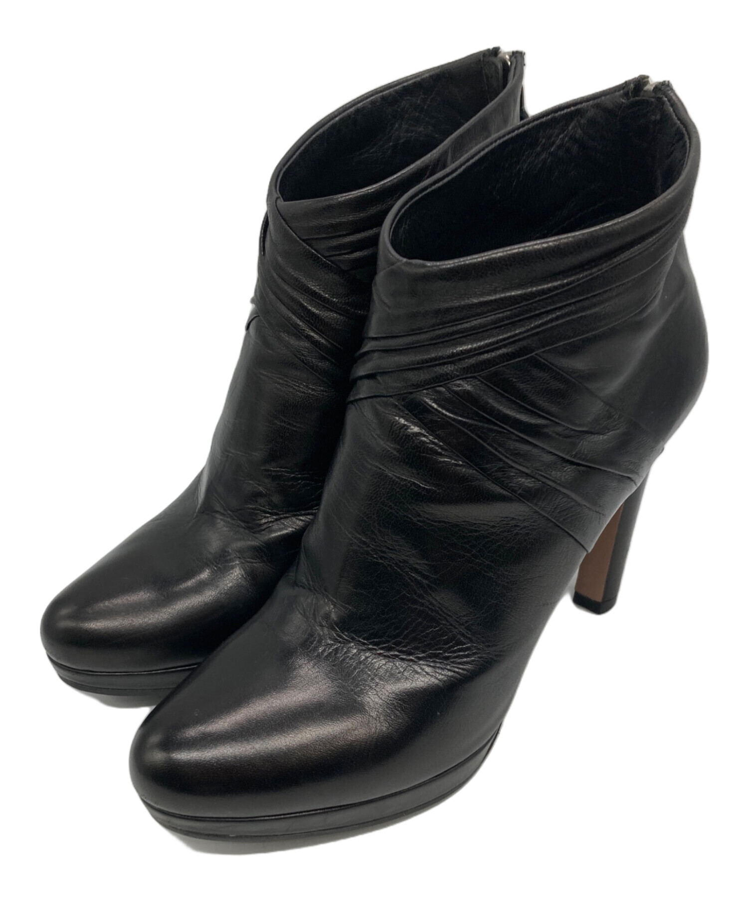 中古・古着通販】PRADA (プラダ) レザーショートブーツ ブラック 