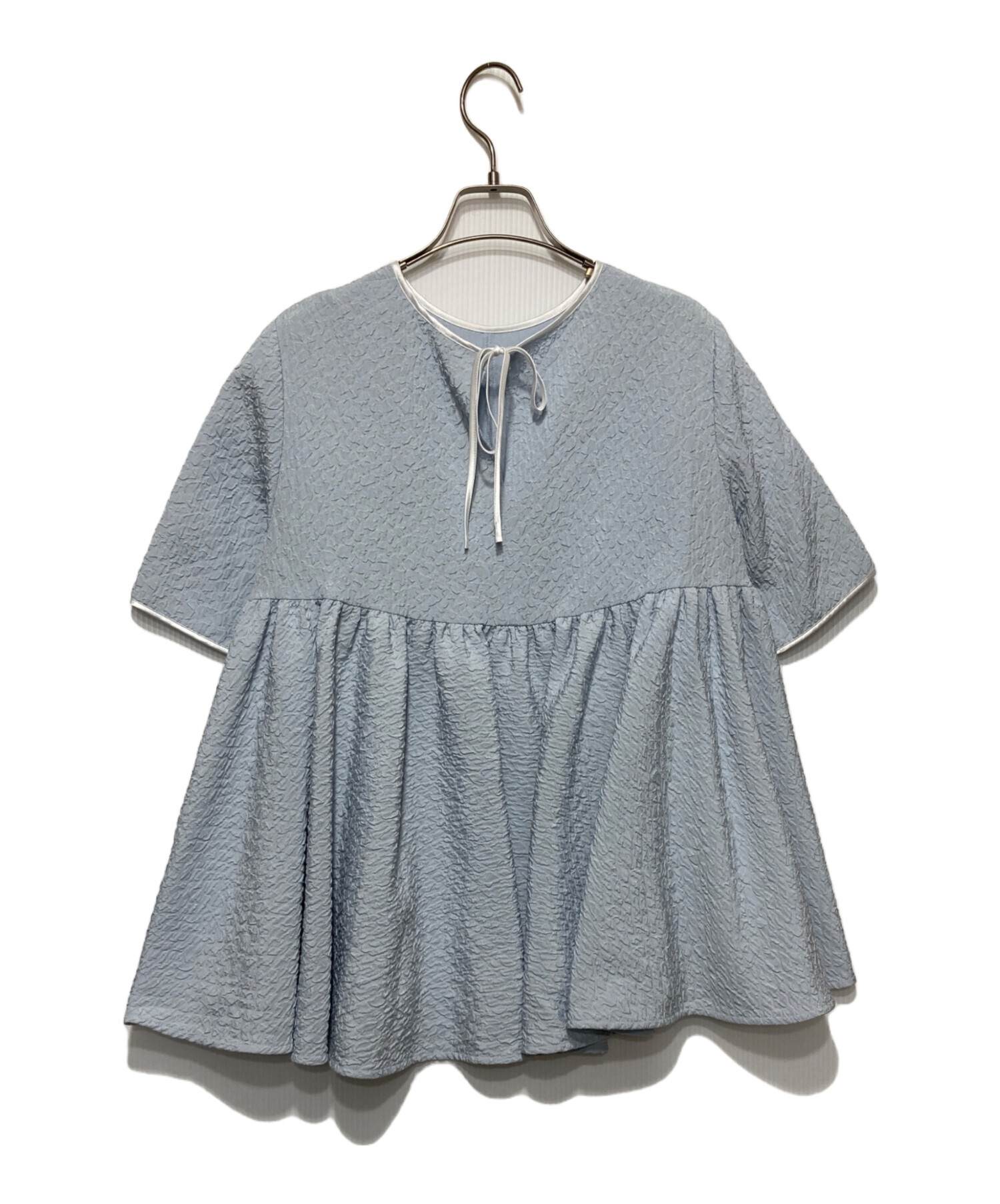 中古・古着通販】YORI (ヨリ) フクレサイドギャザーブラウス スカイ