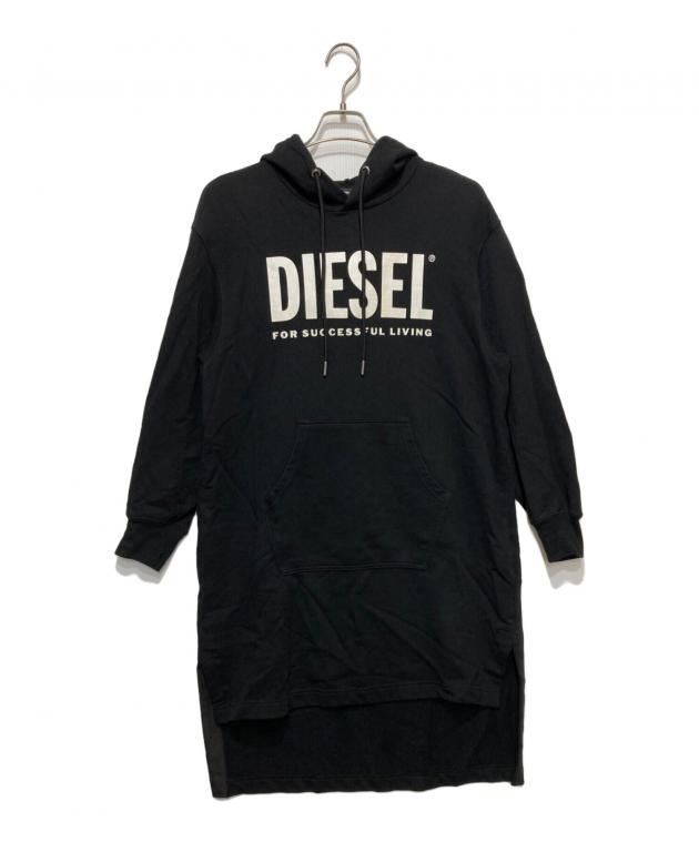 極美品　DIESEL ディーゼル パーカーワンピース　ブラック　黒　デカロゴ 中古・古着通販】DIESEL (ディーゼル) ロゴプリントパーカーワンピース