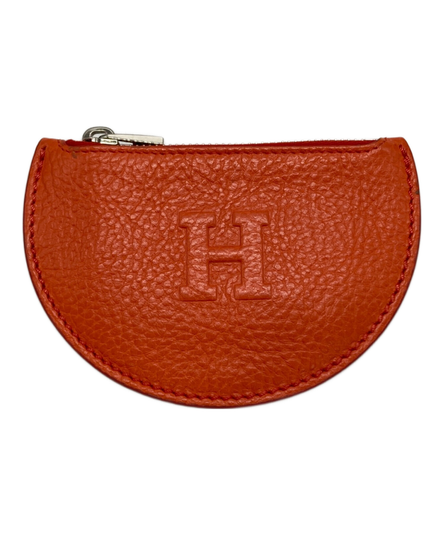 【新品】ヒロフ・シボ革・折り財布・オレンジ 中古・古着通販】HIROFU (ヒロフ) 半月型ミニ財布 オレンジ｜ブランド