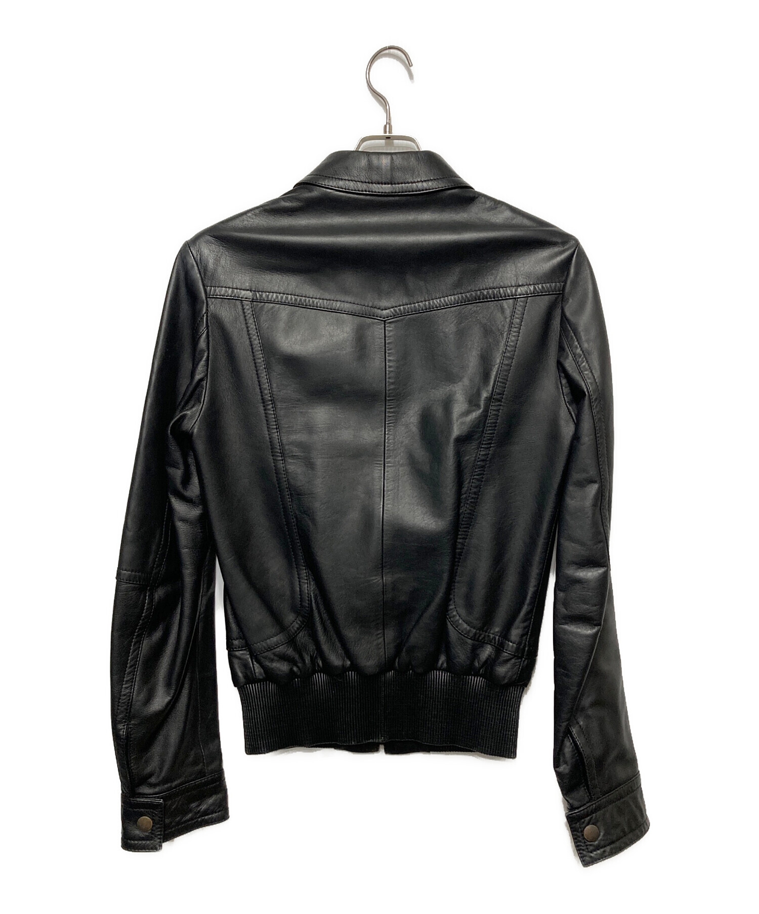 m*l様 DOLCE&GABBANA レザージャケット ブラックのメンズ レザージャケット フード＆ロゴプレート