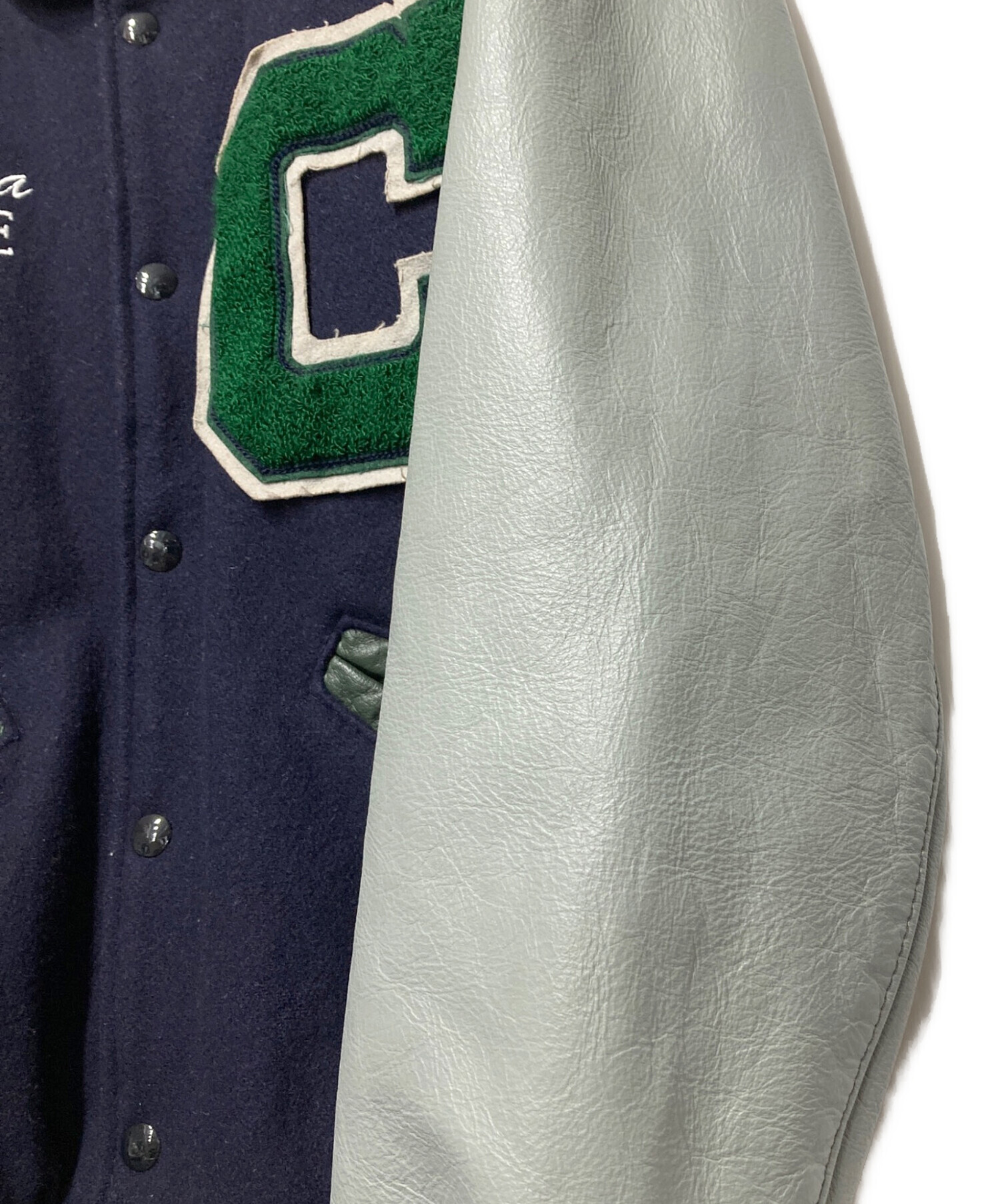 中古・古着通販】Delong (デロング) アームレザースタジャン ネイビー