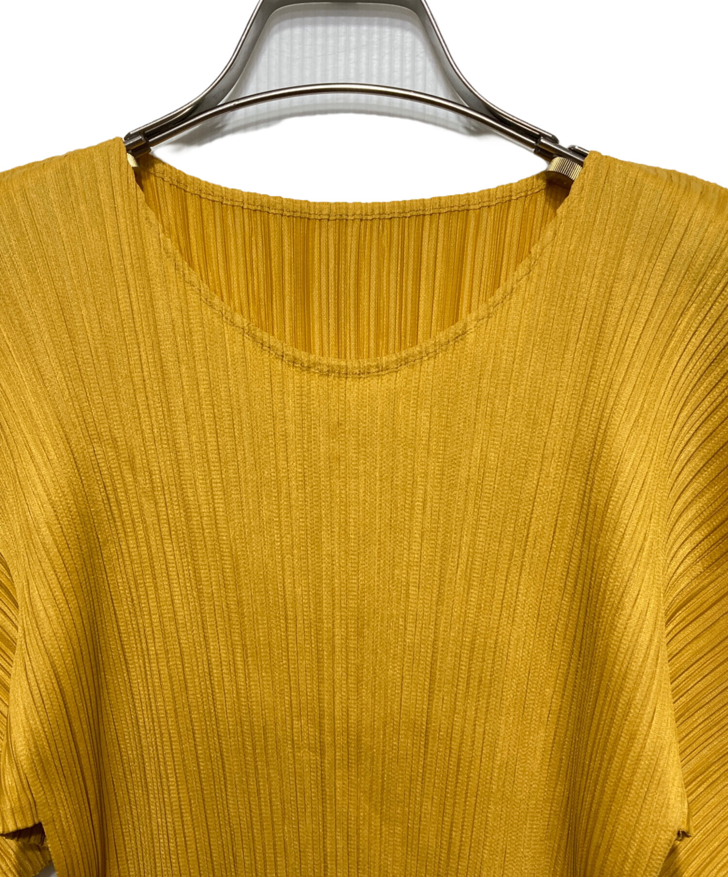 PLEATS PLEASE(プリーツプリーズ) 半袖カットソー サイズ4 XL レディース - ブラウン×イエローグリーン×白 クルーネック/プリーツ 中古・古着通販】PLEATS PLEASE ISSEY MIYAKE (プリーツプリーズ