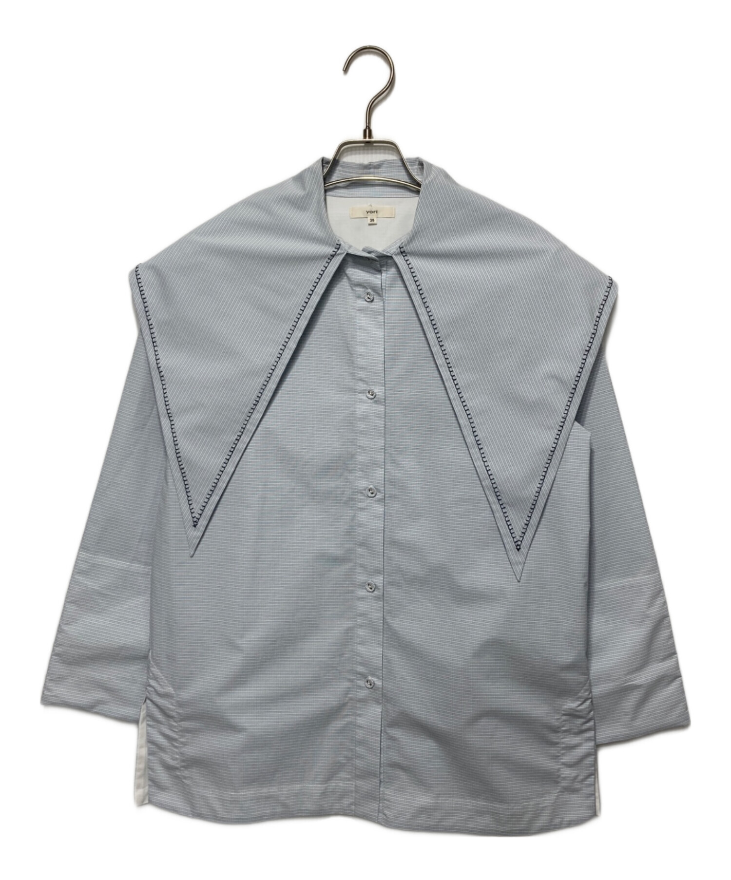 yori セーラーリボンシャツ　36 中古・古着通販】YORI (ヨリ) セーラーリボンチェックシャツ ブルー