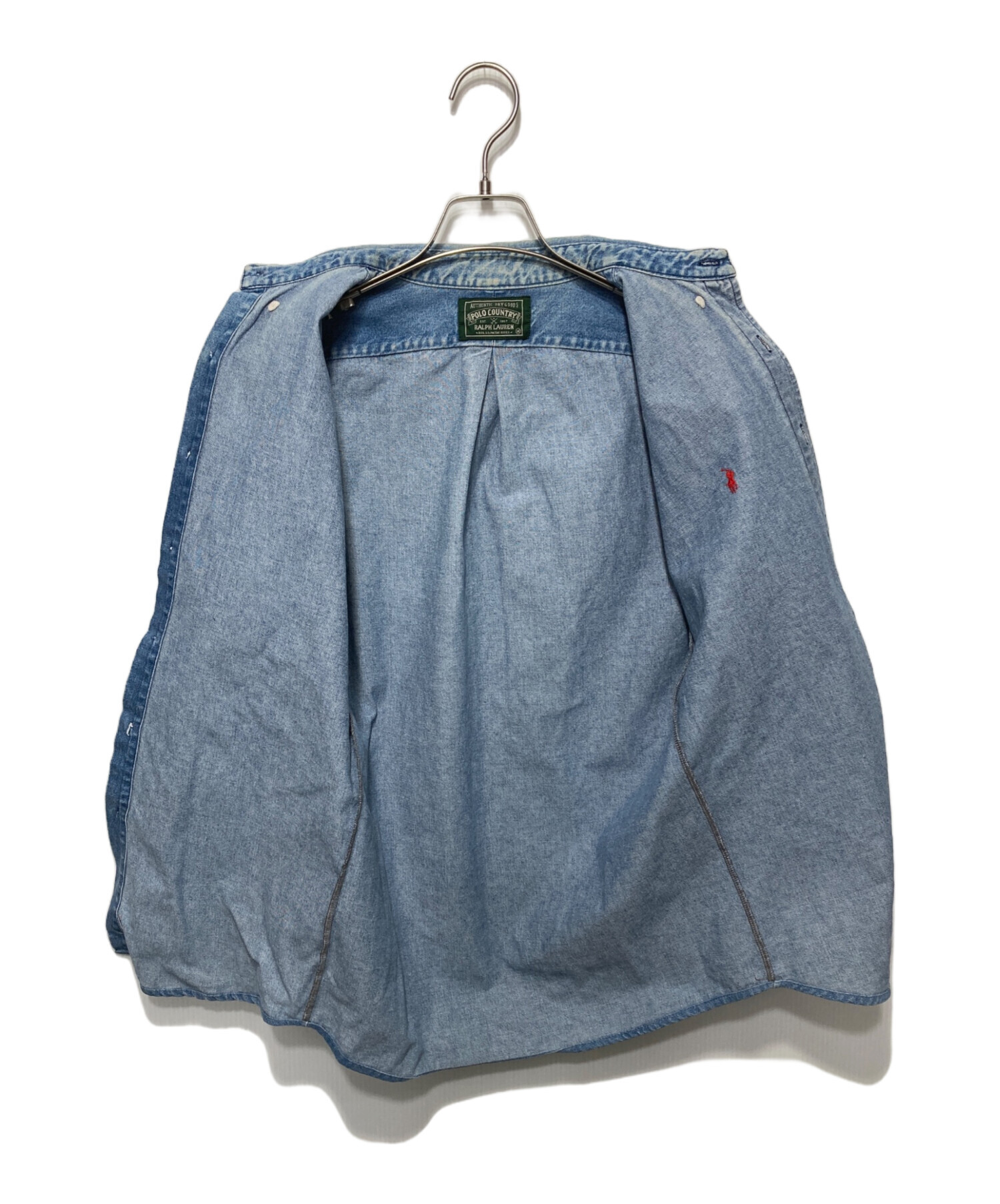 【入手困難】 ポロカントリー デニムシャツ インディゴ Mサイズ ポロカン 中古・古着通販】POLO COUNTRY (ポロカントリー) ロゴ刺繍デニムシャツ