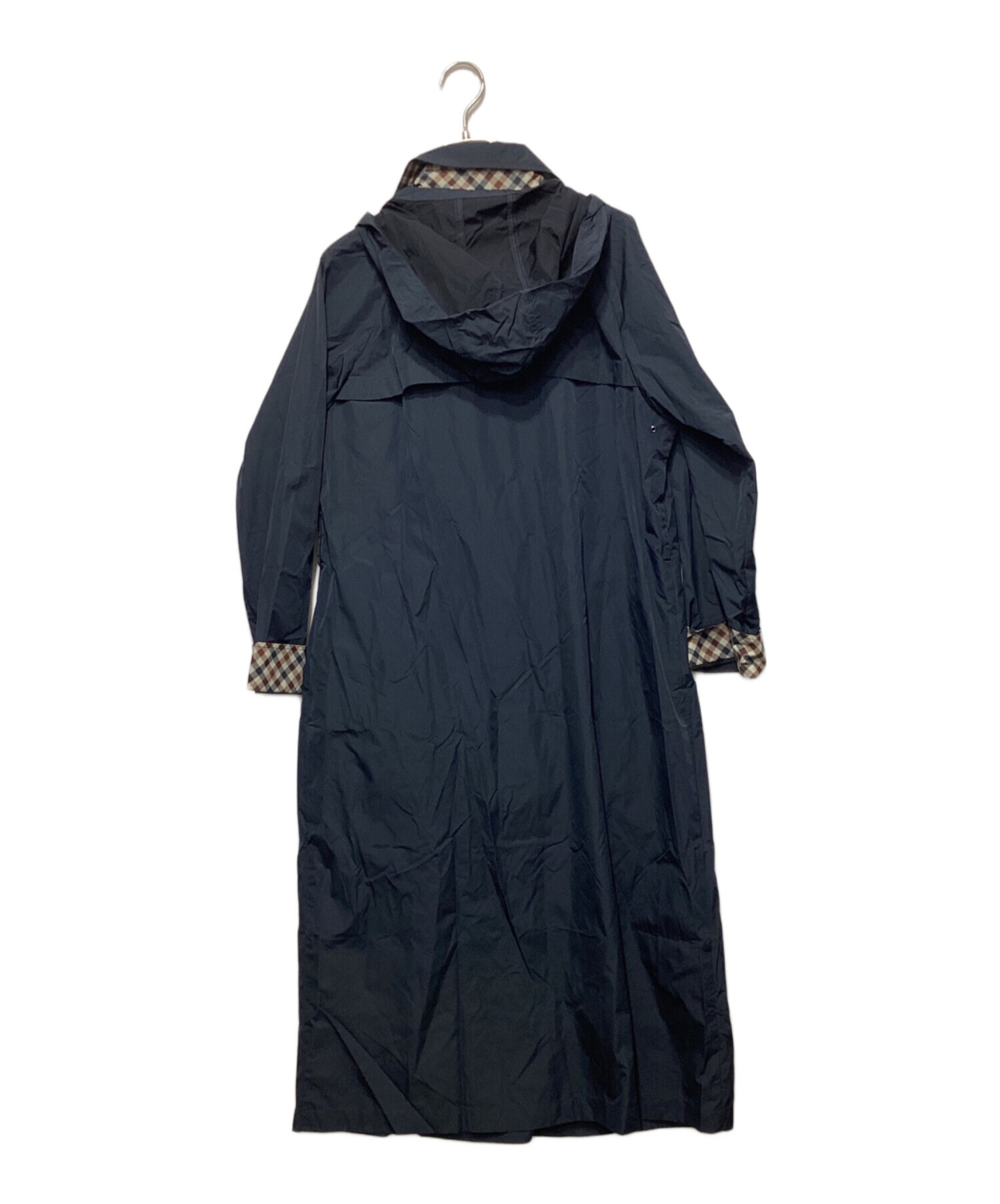 Aquascutum アクアスキュータム 帽子付きレインコート ネイビー 8 中古・古着通販】Aquascutum (アクアスキュータム) レインコート