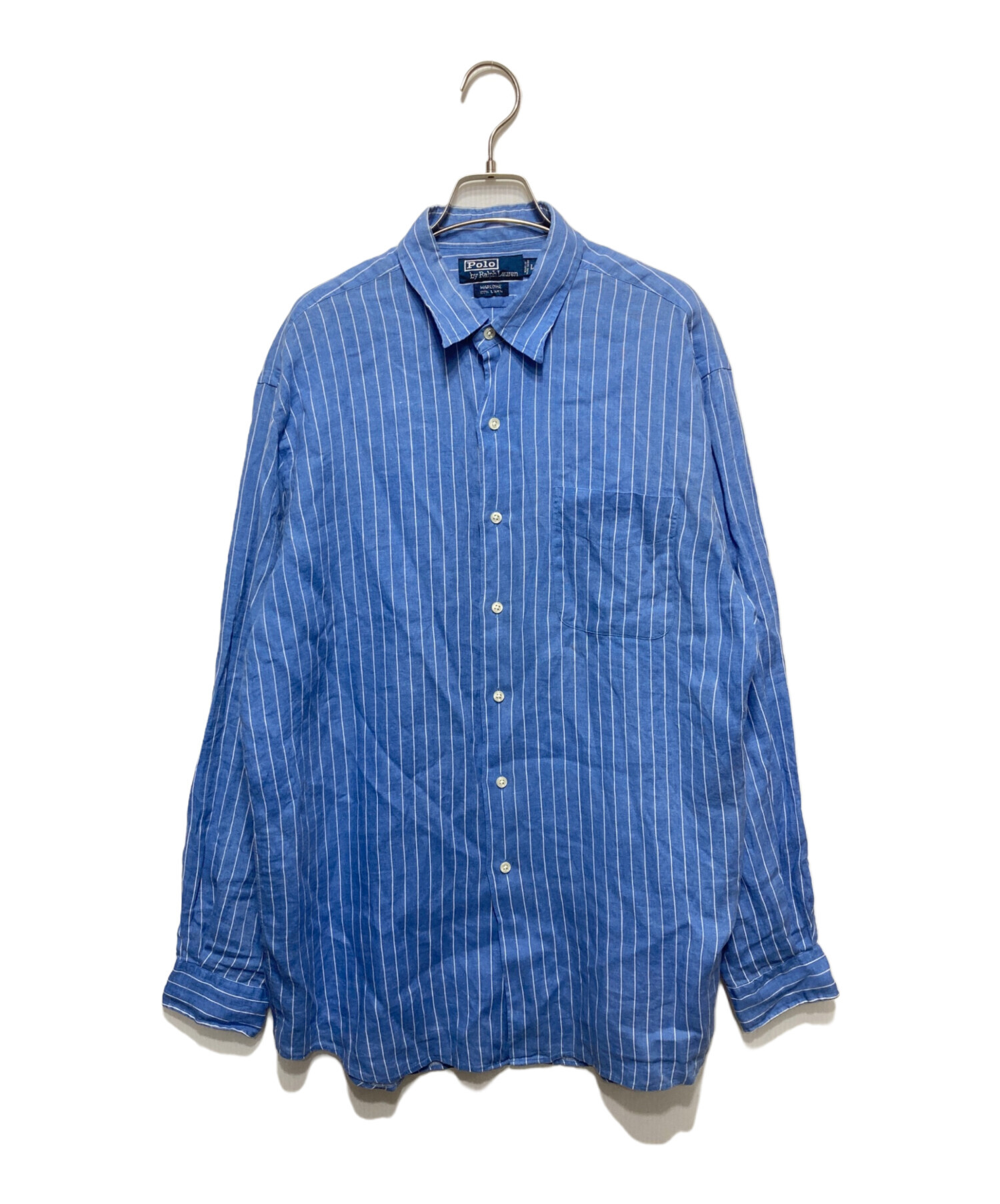 ポロラルフローレン MARLOWE シルク混 青 長袖シャツ M 古着 ブルー