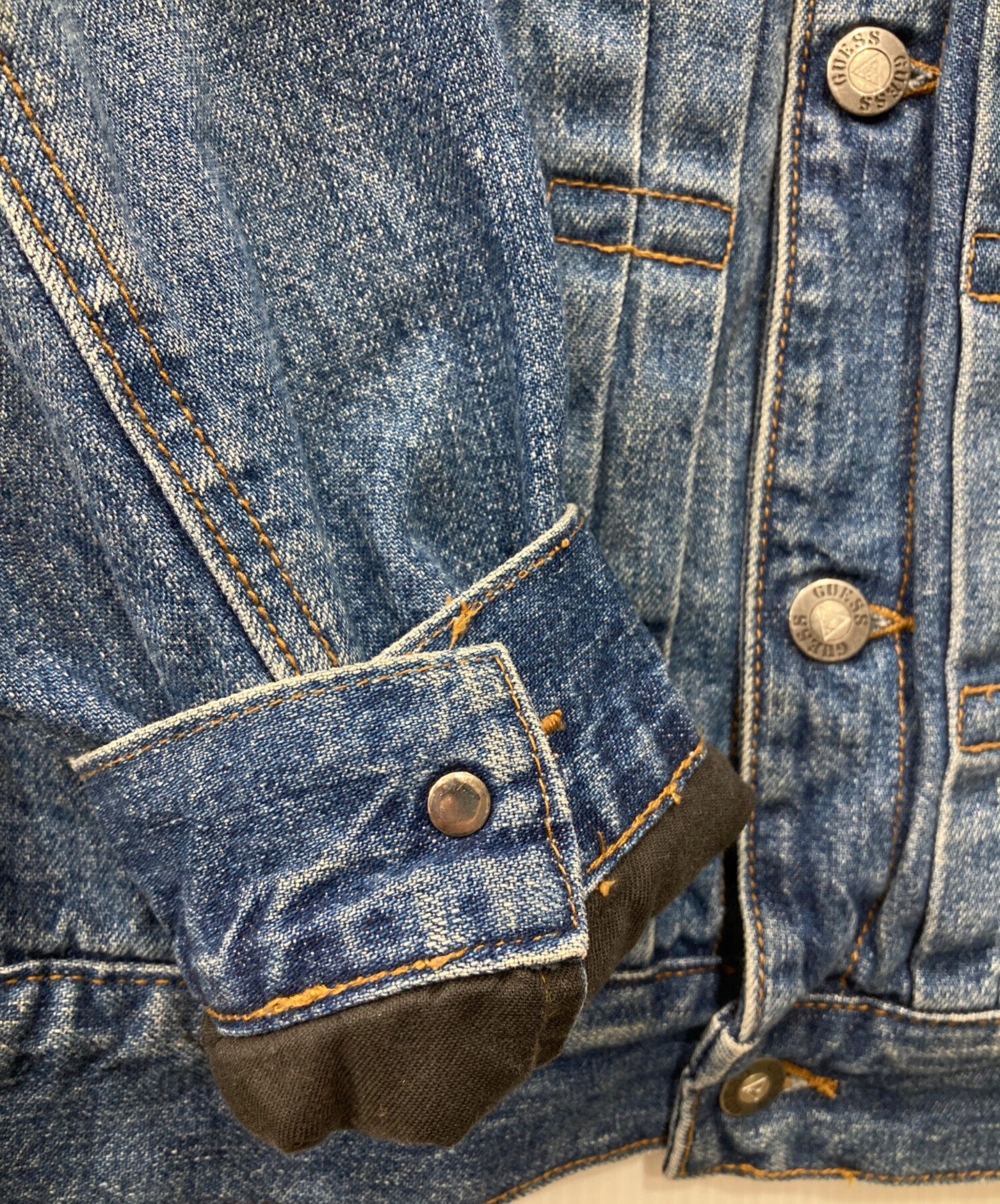 90s GUESS ゲス デニム ブラウス シャツ 変形デザイン インディゴ Lサイズ レディース 古着 Y2K ギャル 中古・古着通販】GUESS jeans (ゲス ジーンズ) 90s/デニムジャケット