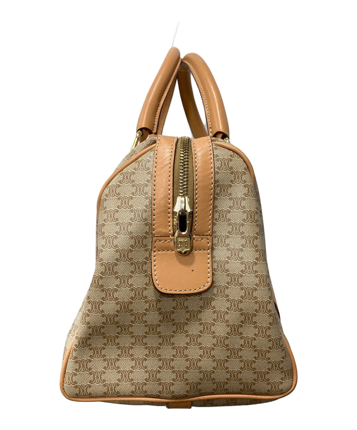 CELINE ボストンバッグ マカダム ベージュ オールド ハンドバッグ 中古・古着通販】OLD CELINE (セリーヌ) マカダムミニボストンバッグ
