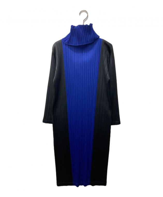 ハイネックPLEATS PLEASE ブルー プリーツワンピース 中古・古着通販】PLEATS PLEASE (プリーツプリーズ) プリーツ