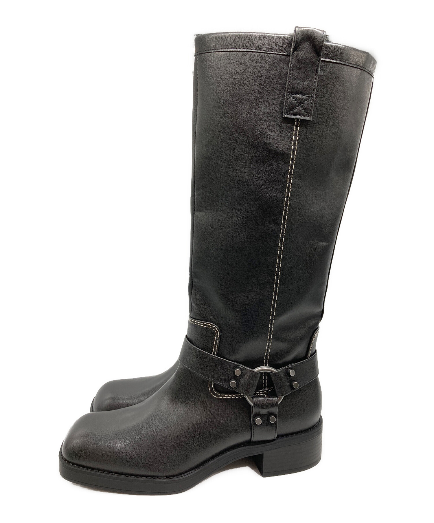 ZARA レーザーブーツ 37サイズ24センチ 未使用 中古・古着通販】ZARA (ザラ) ロングバイカーブーツ ブラック サイズ
