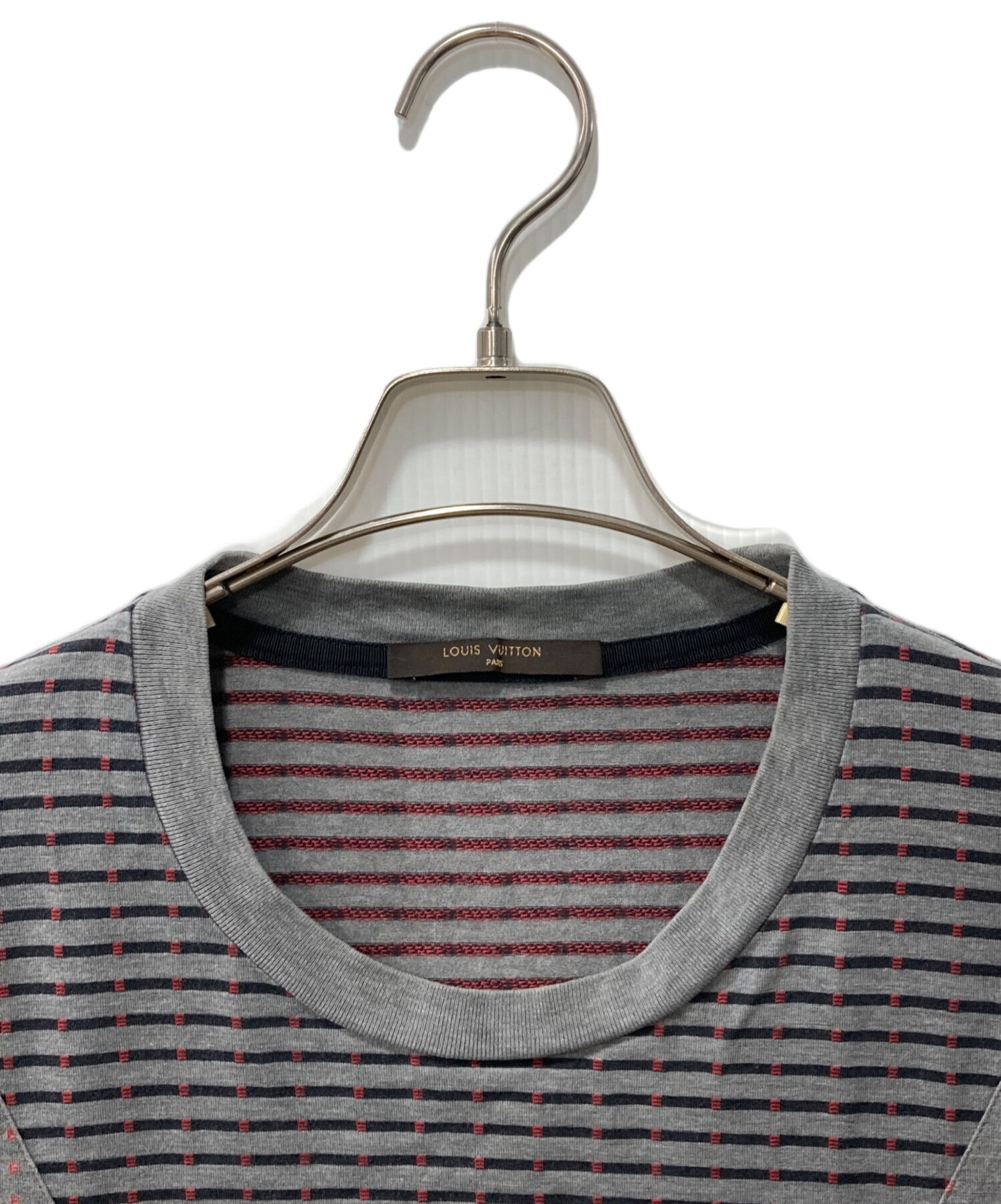 ルイヴィトン ボーダー　ポロシャツ　メンズ半袖　Tシャツ トップス　S グレー 古着 LOUIS VUITTON ルイヴィトン ボーダー柄 半袖 ポロシャツ S
