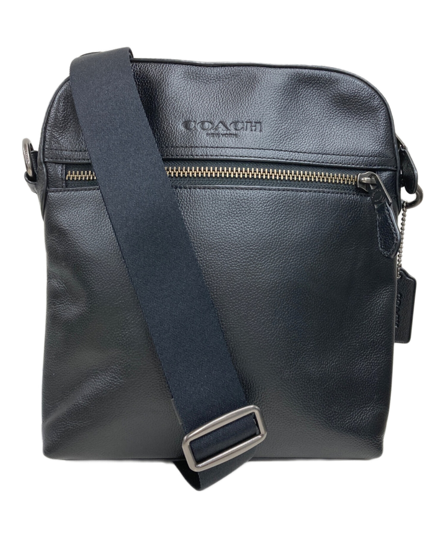 極美品 コーチ ショルダーバック フライト ヒューストン レザー ブラック 中古・古着通販】COACH (コーチ) スムース レザー ヒューストン
