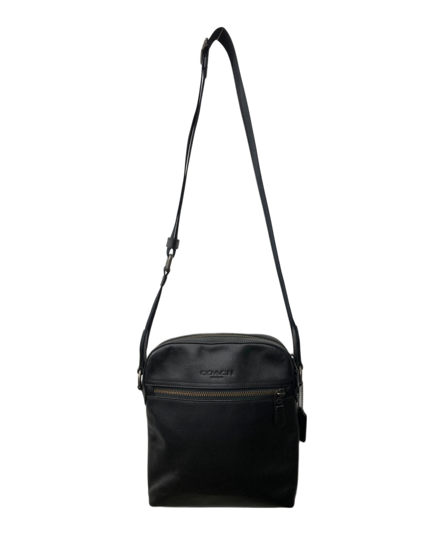 極美品 コーチ ショルダーバック フライト ヒューストン レザー ブラック 中古・古着通販】COACH (コーチ) スムース レザー ヒューストン