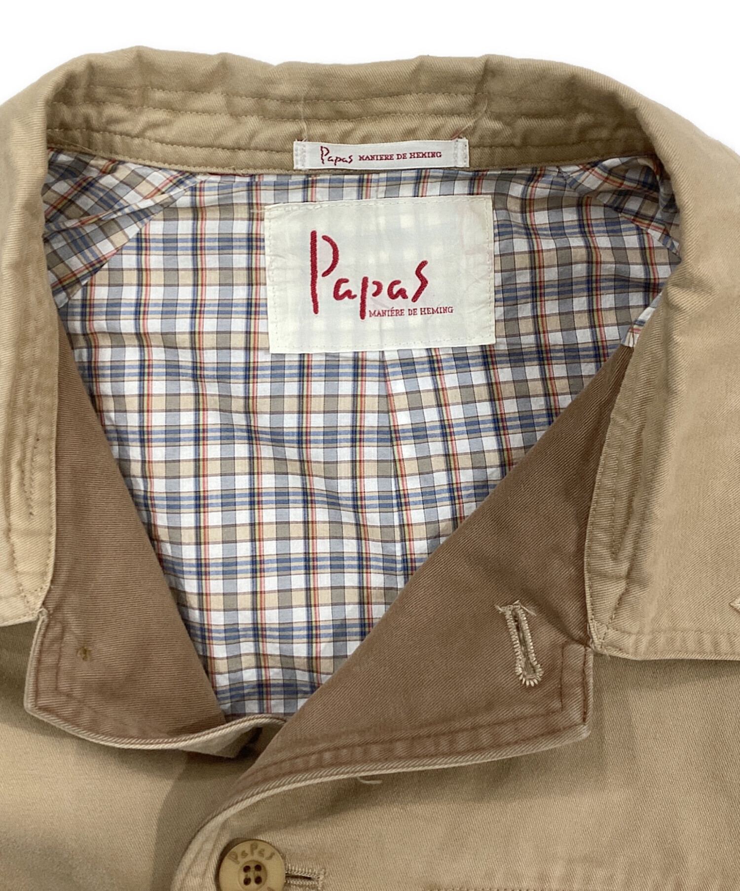 PAPAS コーデュロイ襟 ベージュ パパス カバーオールジャケット 中古・古着通販】PAPAS (パパス) サファリジャケット ベージュ サイズ