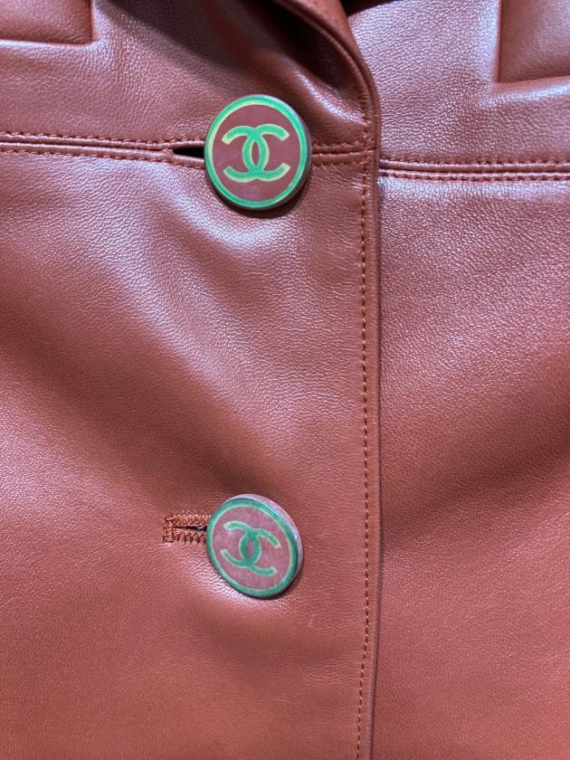 中古・古着通販】CHANEL (シャネル) ラムスキンレザーコート ブラウン