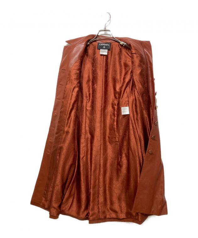 中古・古着通販】CHANEL (シャネル) ラムスキンレザーコート ブラウン