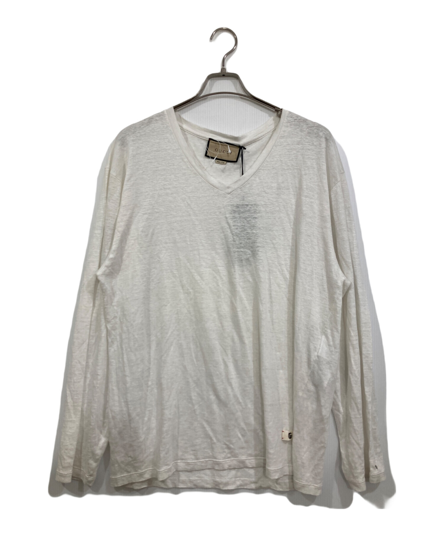 中古・古着通販】GUCCI (グッチ) LINEN V-NECK T-SHIRT ホワイト