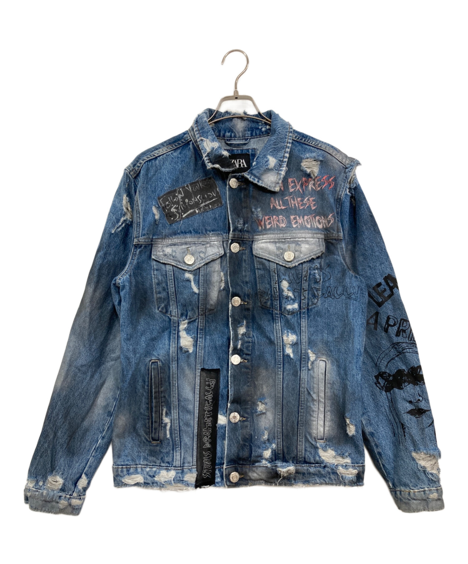 ZARA ダメージデニムジャケット XL A 中古・古着通販】ZARA (ザラ) ダメージデニムジャケット インディゴ