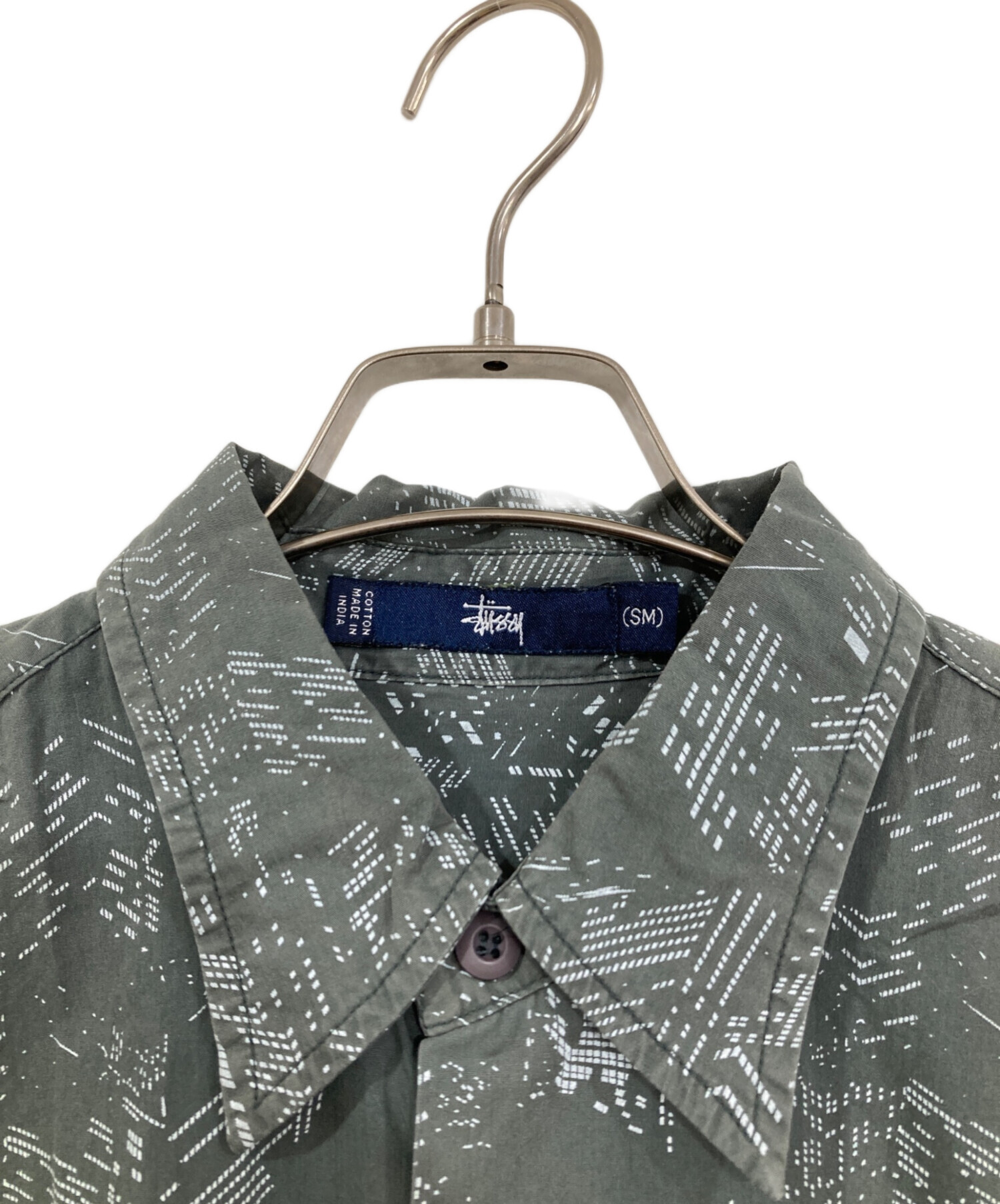 ステューシー 総柄シャツ ビル 半袖 USA製 L グレー ストリート 90s 中古・古着通販】stussy (ステューシー) 総柄半袖シャツ グレー サイズ