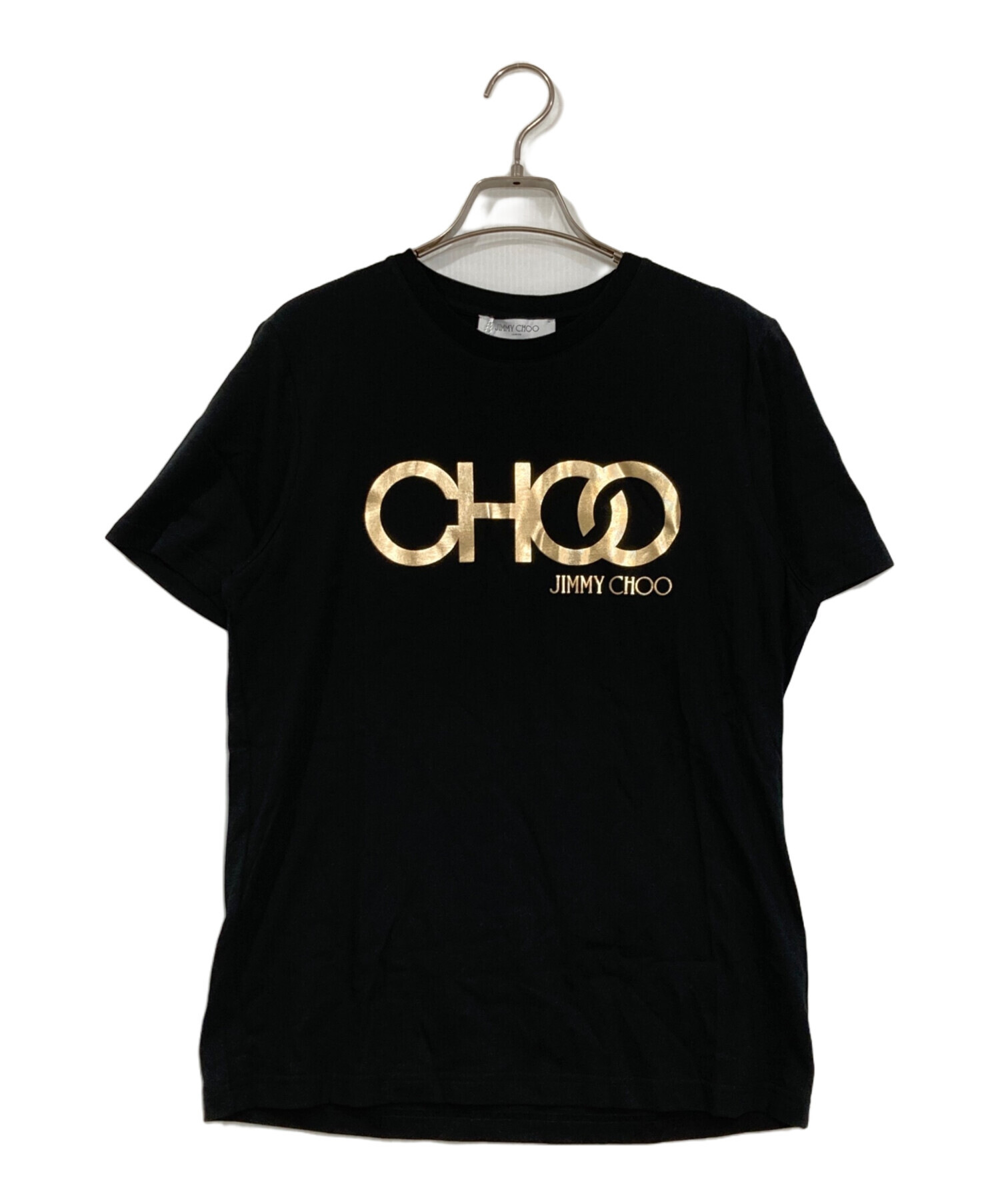 JIMMY CHOO ブラック Tシャツ ストーン未使用に近い 中古・古着通販】JIMMY CHOO (ジミーチュウ) フロントプリントロゴ半袖
