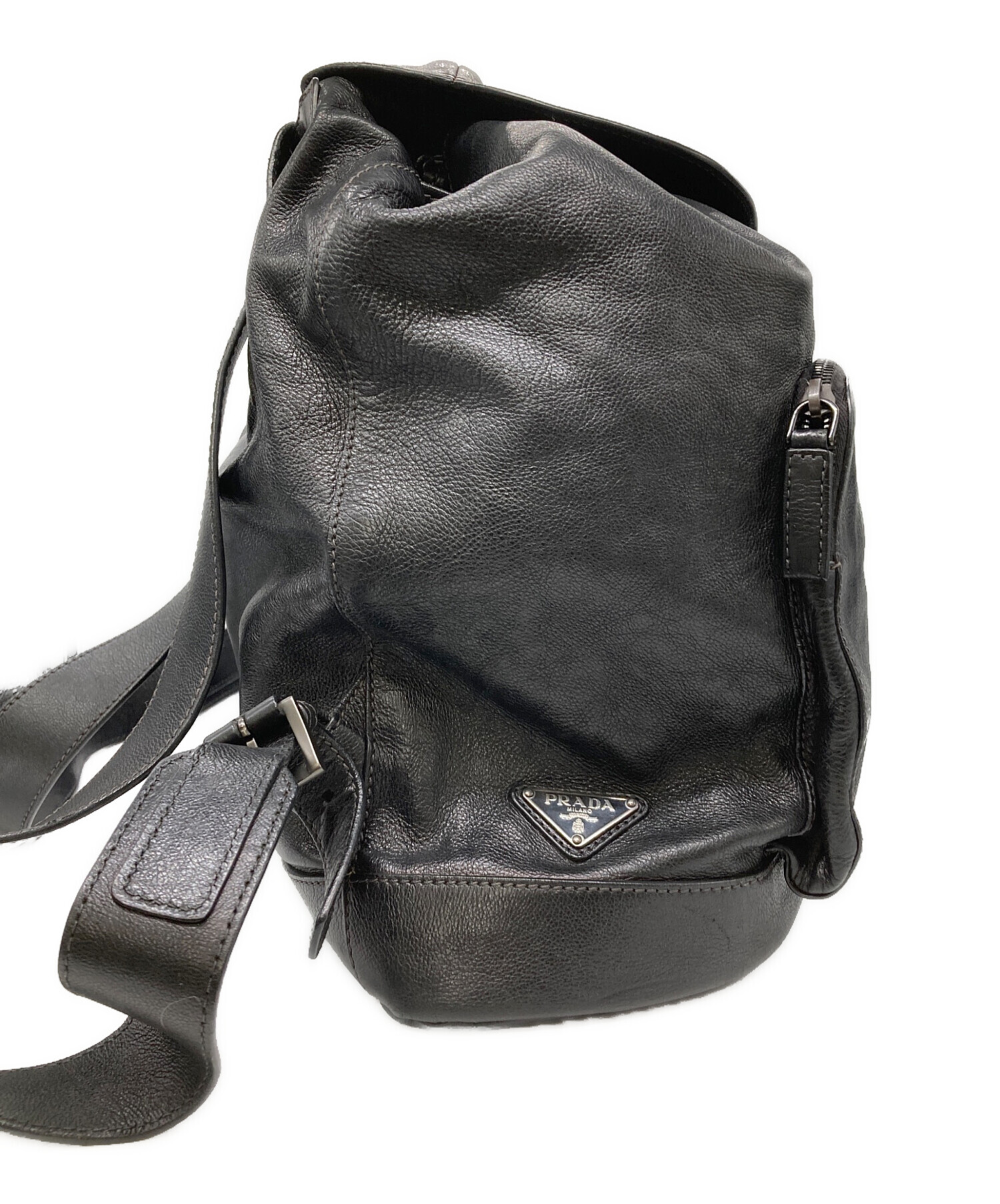 中古・古着通販】PRADA (プラダ) レザーバックパック ブラック 