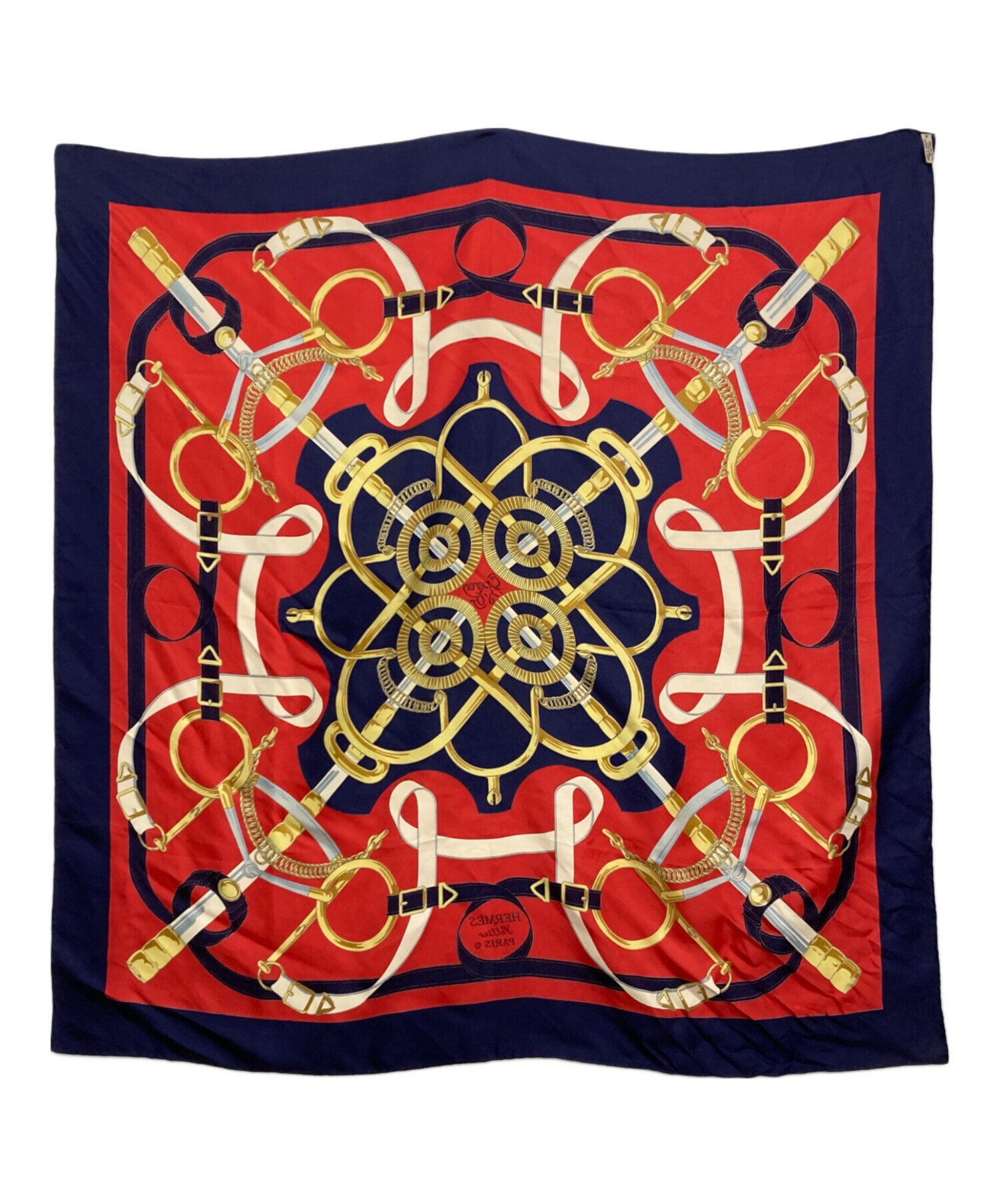 HERMES スカーフ 赤 中古・古着通販】HERMES (エルメス) スカーフ レッド×ネイビー