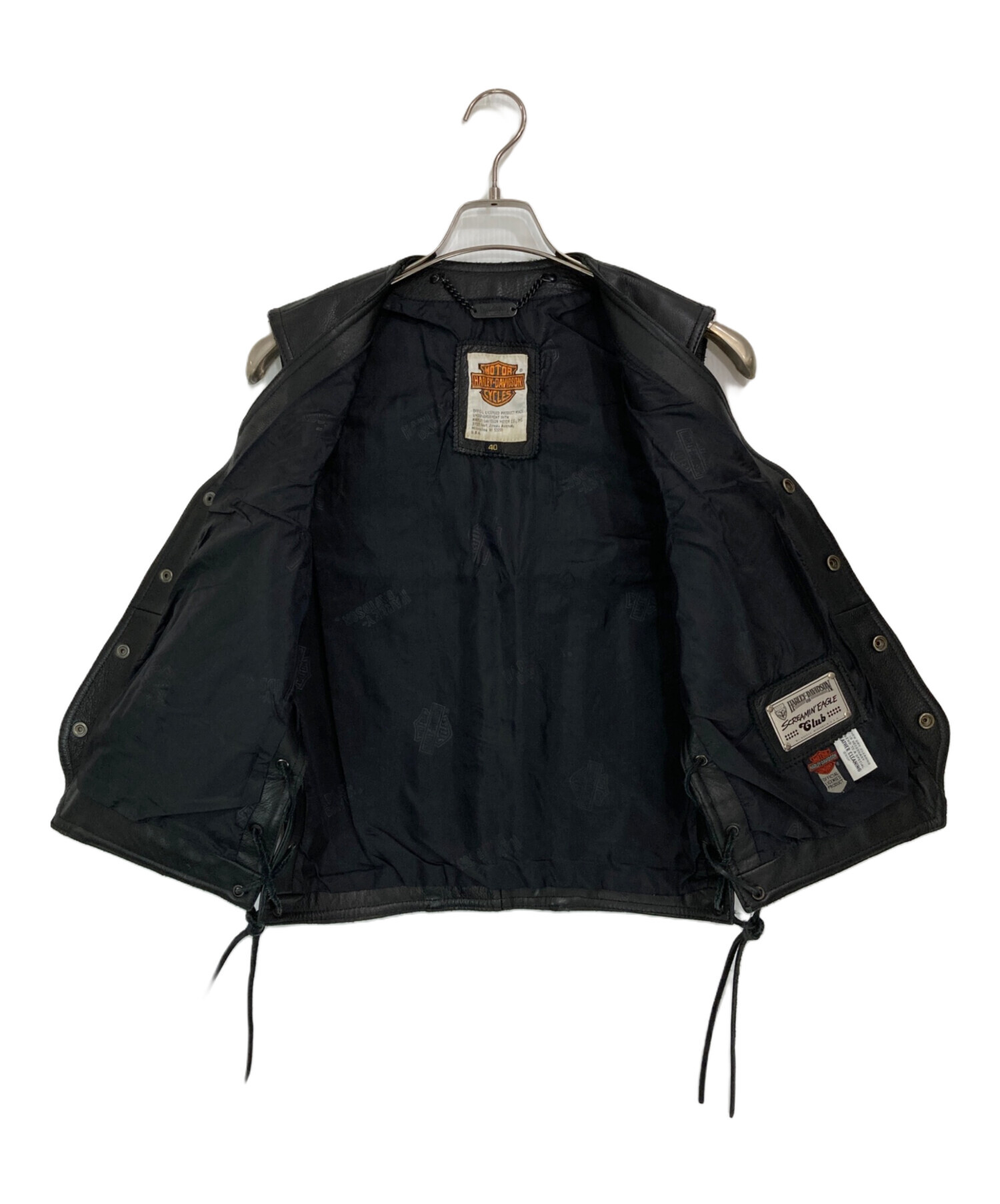 美品 Harley Davidson カウレザーベスト メンズL ブラック 美品 Harley Davidson カウレザーベスト メンズL ブラック