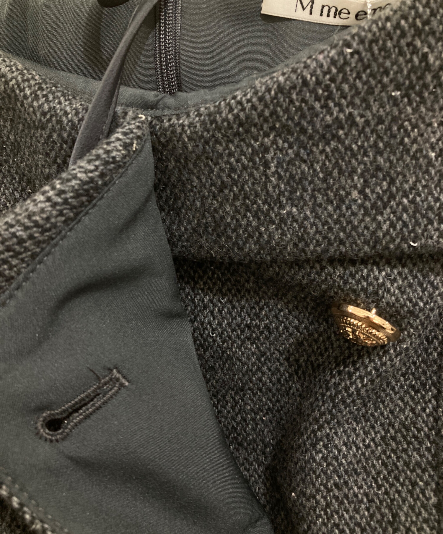 新品未使用【M me eme ヘリンボーン×チュールの大人可愛いワンピース】 中古・古着通販】M me eme (エムミーエメ) ウールヘリンボーンチュール