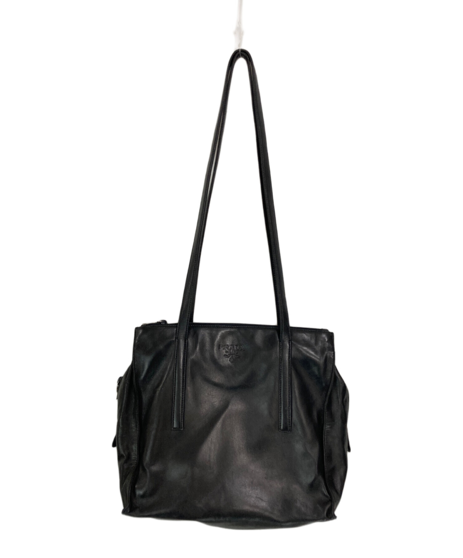 中古・古着通販】PRADA (プラダ) スクエアレザートートバッグ ブラック 