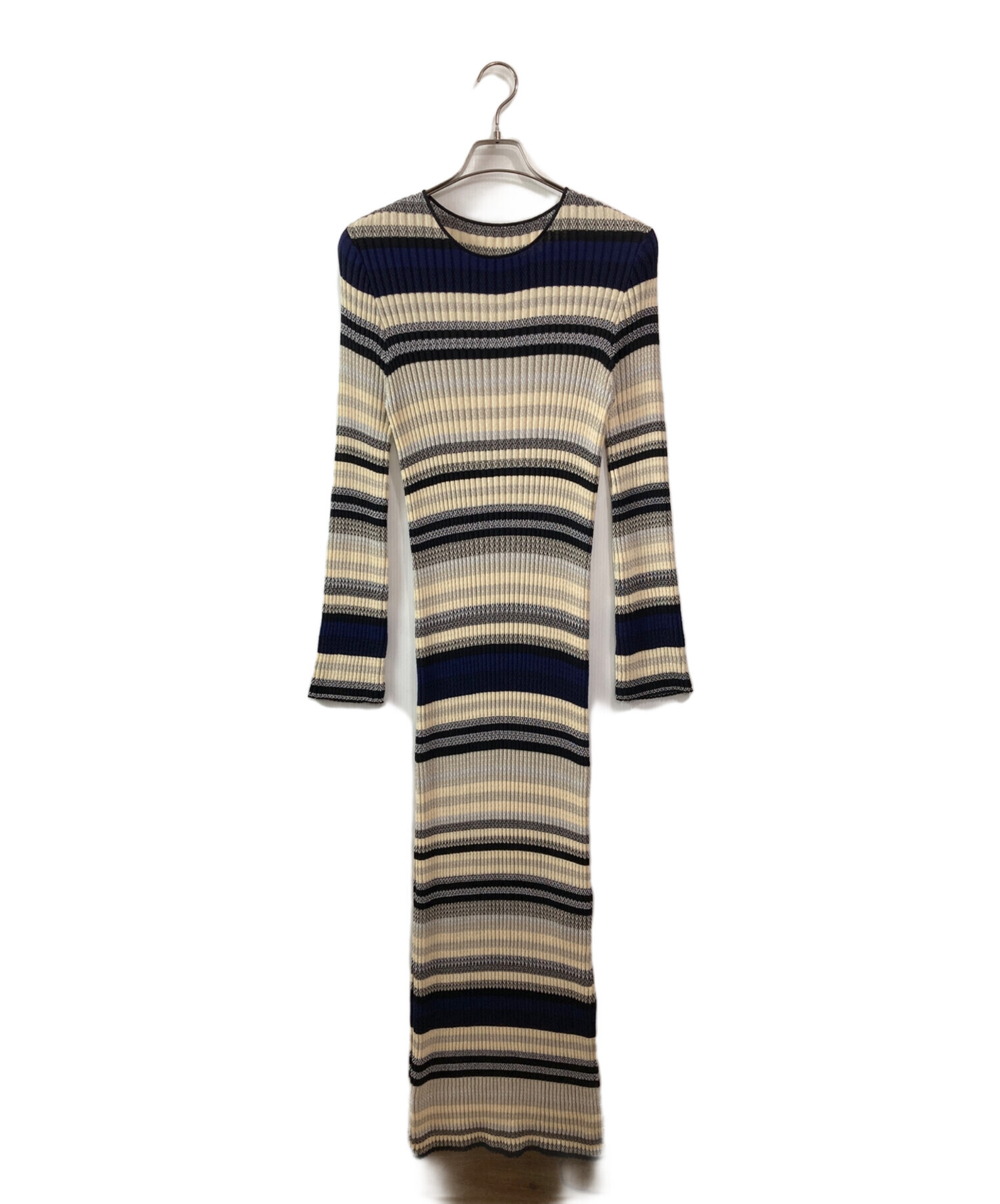 中古・古着通販】AMERI (アメリ) MULTI BORDER KNIT DRESS アイボリー