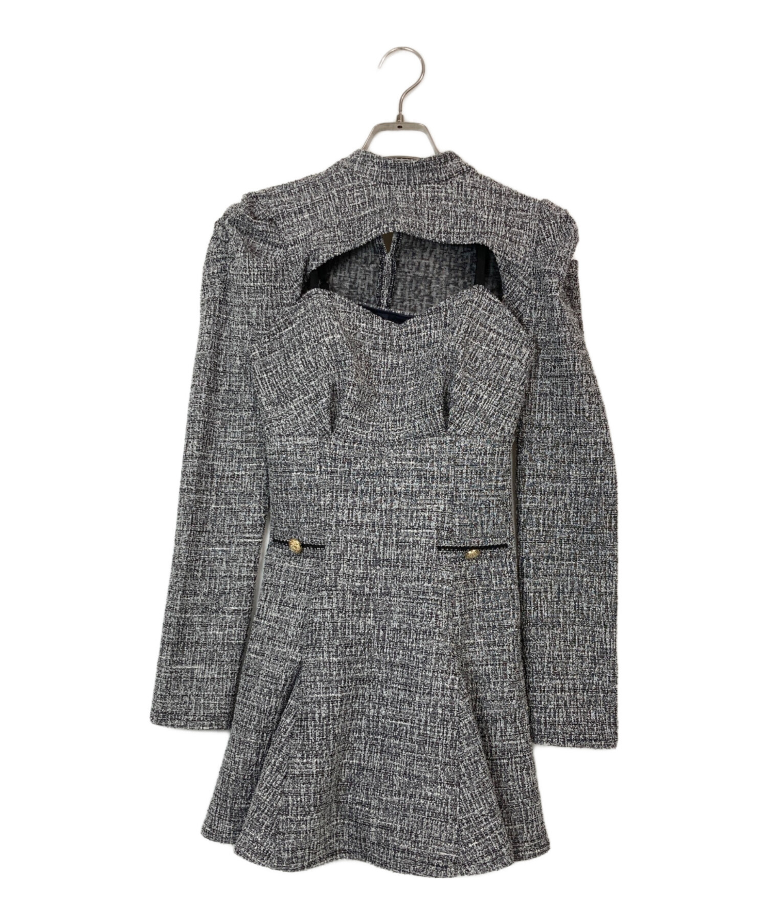 ワンピース M me eme Maison tweed mini onepiece 中古・古着通販】M me eme (エムミーエメ) Knit tweed ensemble mini