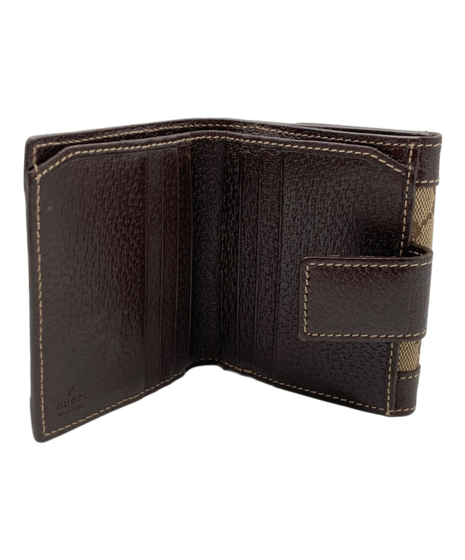 最終値下げ GUCCI グッチ　レザー　二つ折り　財布　金具　ベージュ 中古・古着通販】GUCCI (グッチ) 2つ折り財布 ベージュ｜ブランド