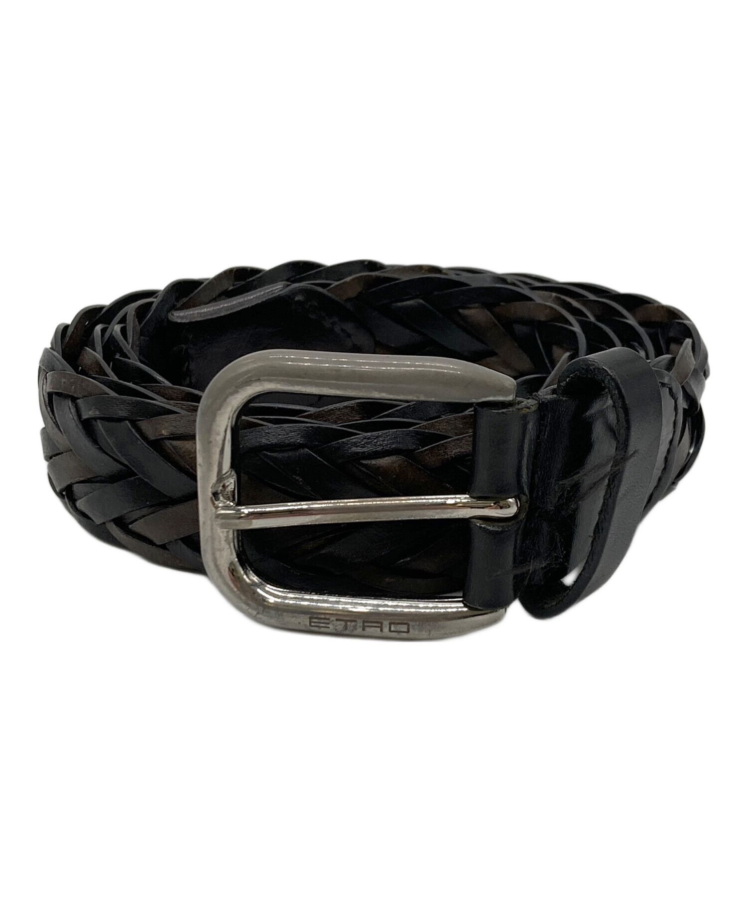 中古・古着通販】ETRO (エトロ) 編み込みレザーベルト ブラック