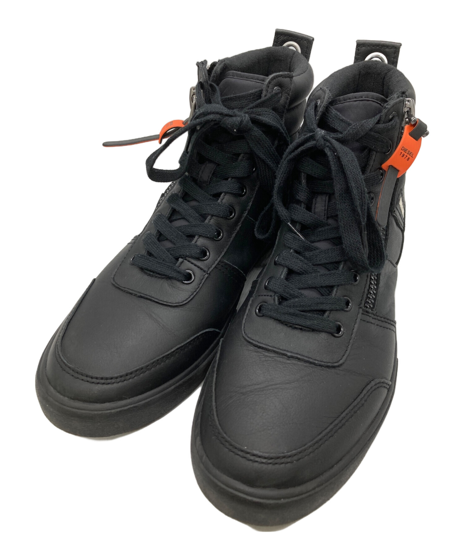 DIESEL ハイカットスニーカー ブラック デニム ダメージ加工 中古・古着通販】DIESEL (ディーゼル) ハイカットスニーカー ブラック