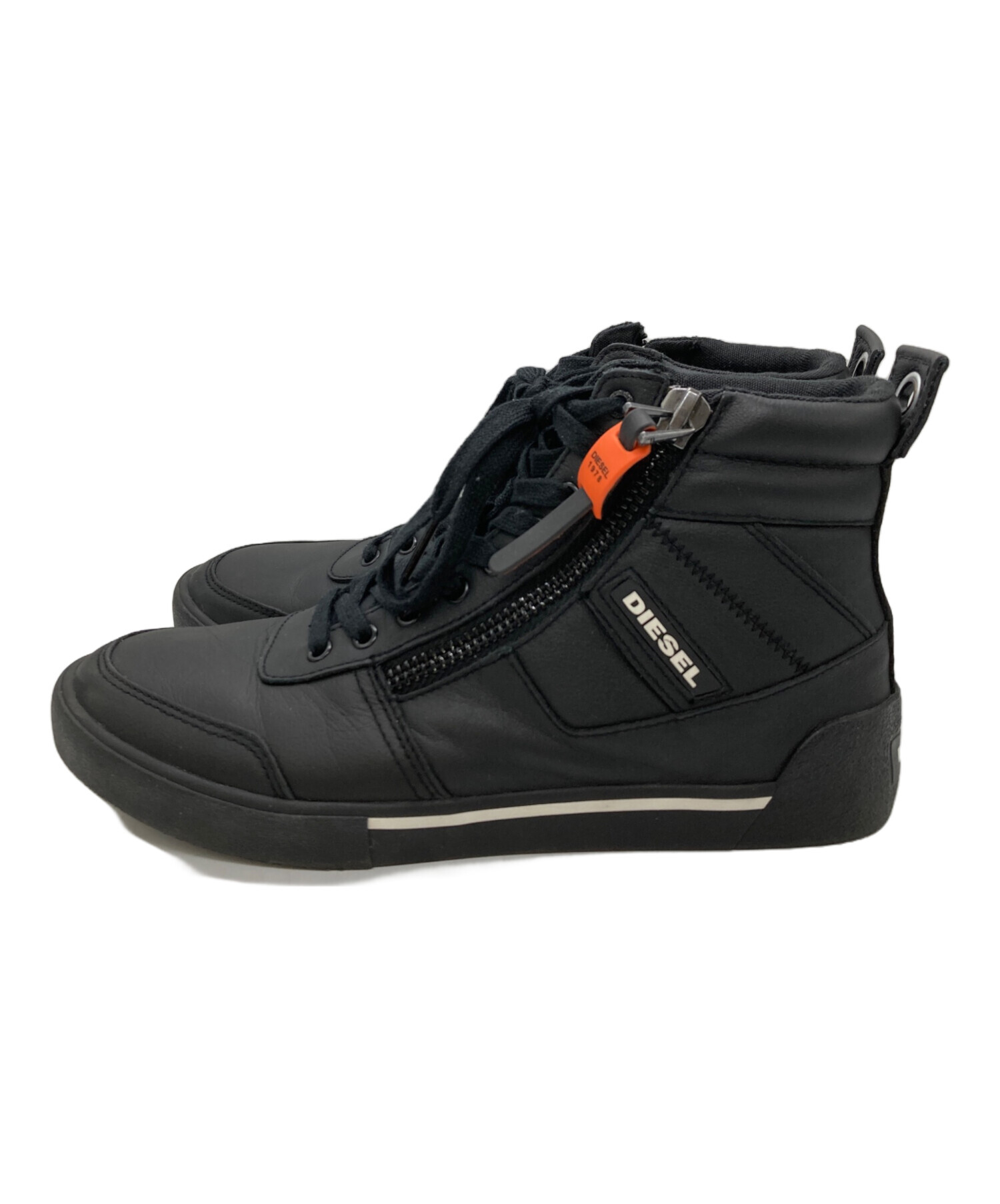 DIESEL ディーゼル ハイカットスニーカー ブラック サイドジップ 中古・古着通販】DIESEL (ディーゼル) ハイカットスニーカー ブラック