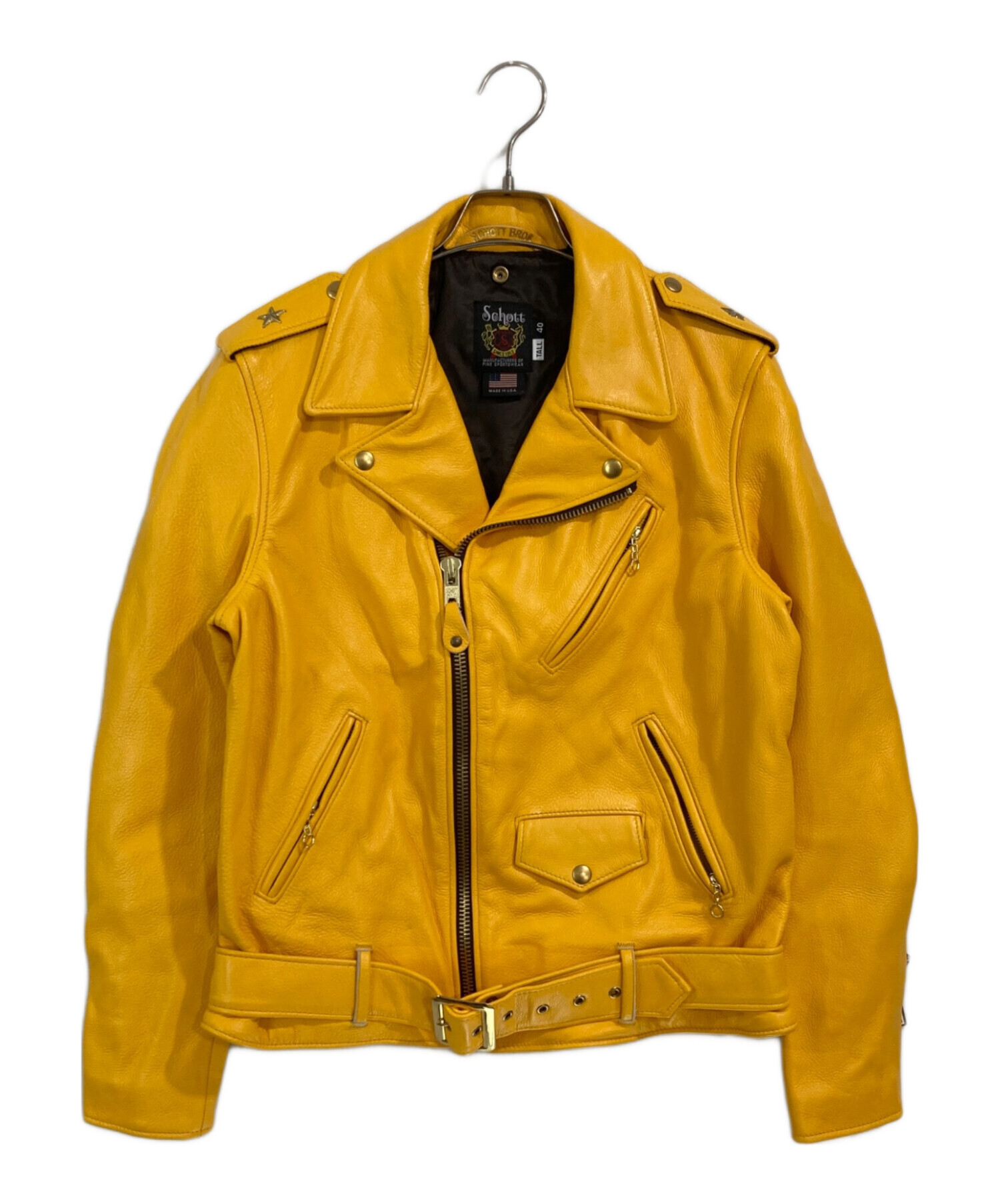 Schott イエローヌバックジャケット 42 中古・古着通販】Schott (ショット) カラードワンスターダブル