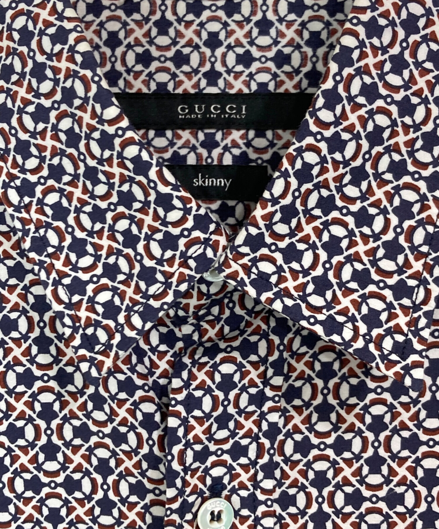 中古・古着通販】GUCCI (グッチ) skinny 総柄半袖シャツ ネイビー