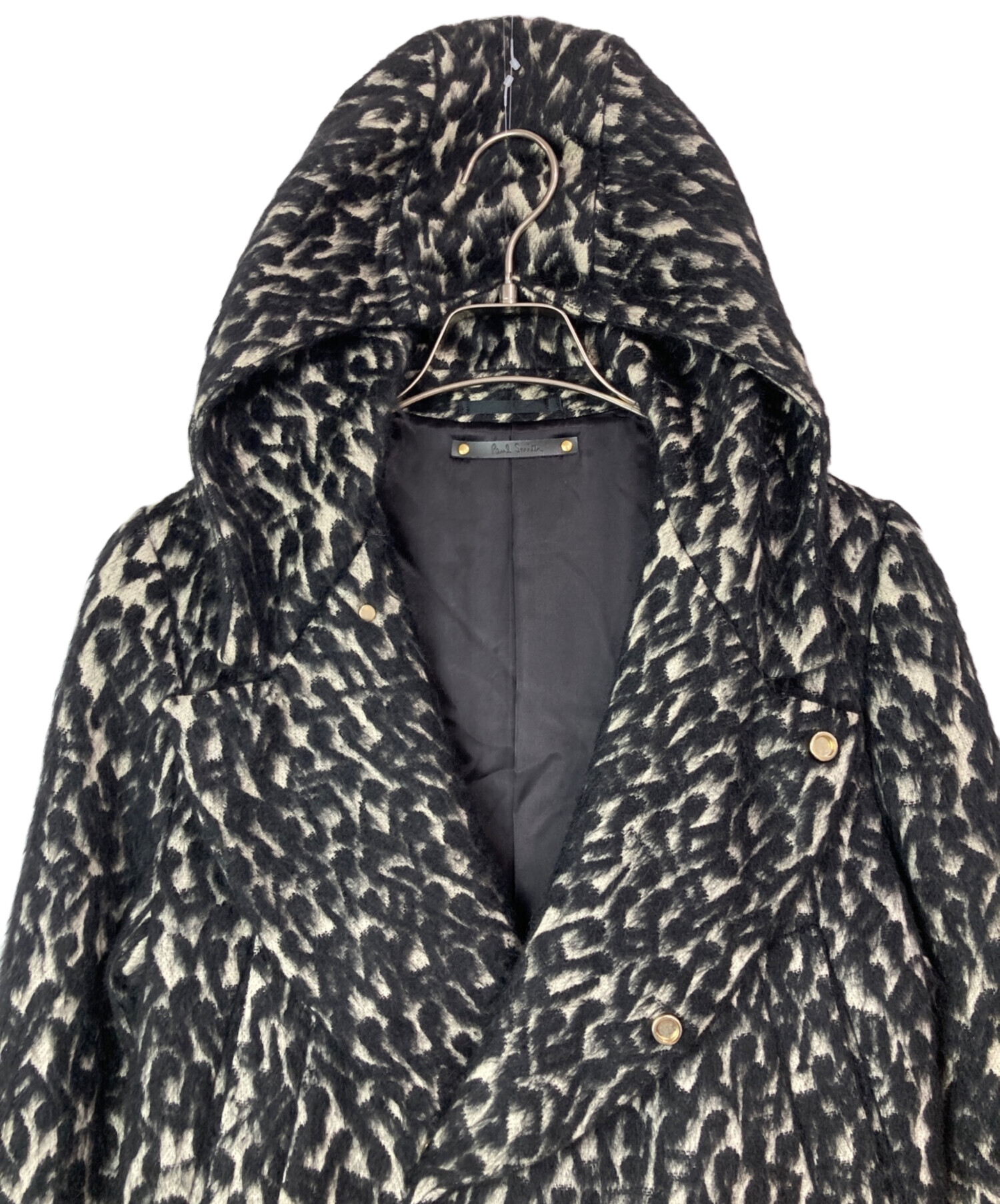 【美品】ポールスミス アルパカ混 チェック 比翼 ロング フーデッドコート 美品】ポールスミス アルパカ混 チェック 比翼 ロング フーデッド