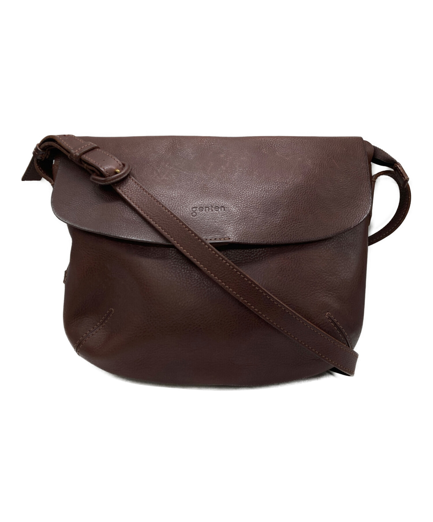 【未使用保管品】　genten ショルダーバッグ　ダークブラウン 中古・古着通販】genten (ゲンテン) レザーショルダーバッグ ブラウン