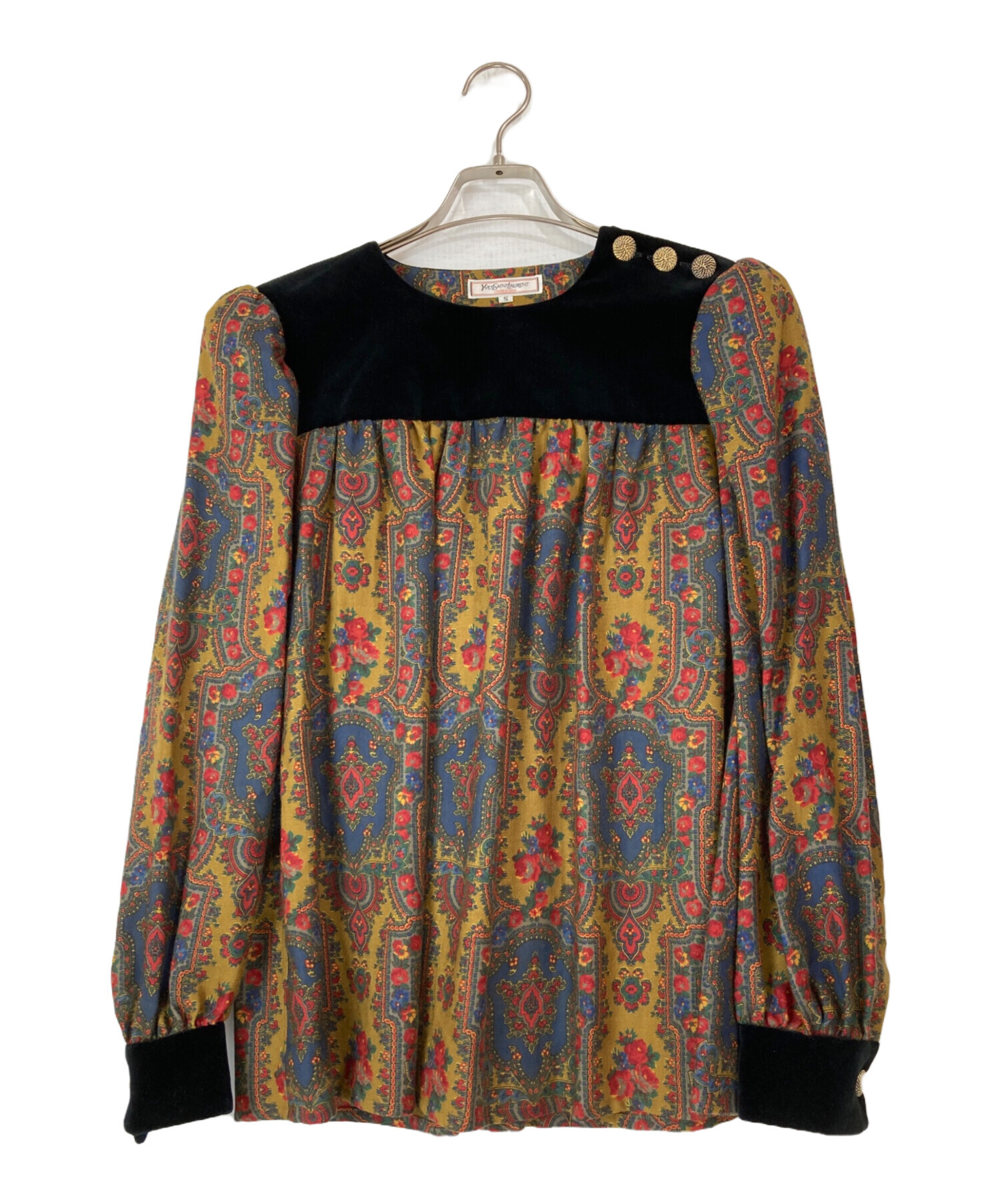 レディース Yves Saint Laurent シャツ ベロア切替 花柄 M ドッキング