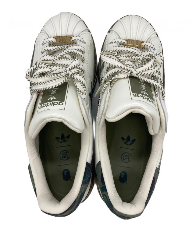 【中古】【未使用】クロット CLOT × A BATHING APE  Superstar スニーカー ホワイト系xオリーブ【サイズ27.5】【メンズ】 中古・古着通販】adidas A BATHING APE CLOT スーパースター バイ