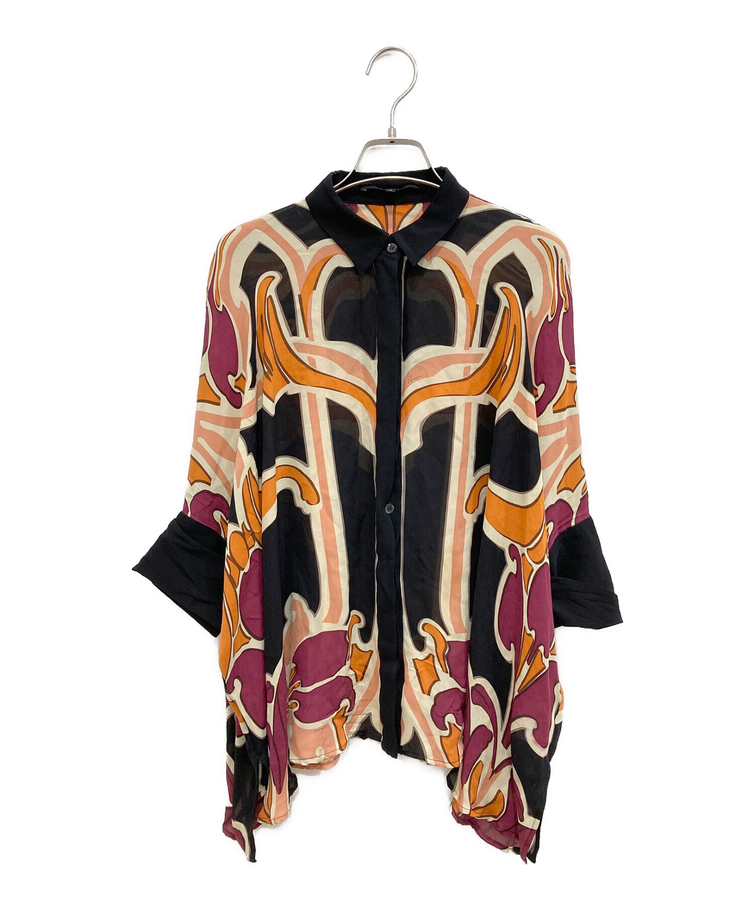 中古・古着通販】GUCCI (グッチ) 総柄シルクブラウス ブラック 